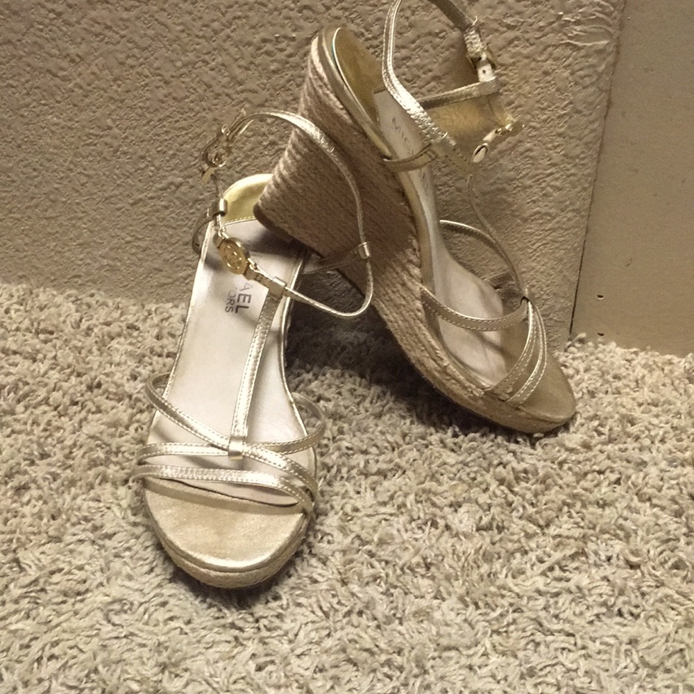 Gold strappy wedges